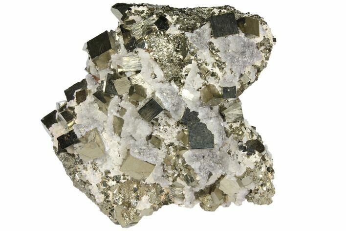 Calcite Encrusted Cubic Pyrite Crystal Cluster - Peru #133017